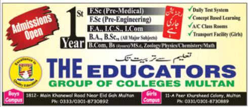 The Educators Group of Colleges Multan Admissions 2019