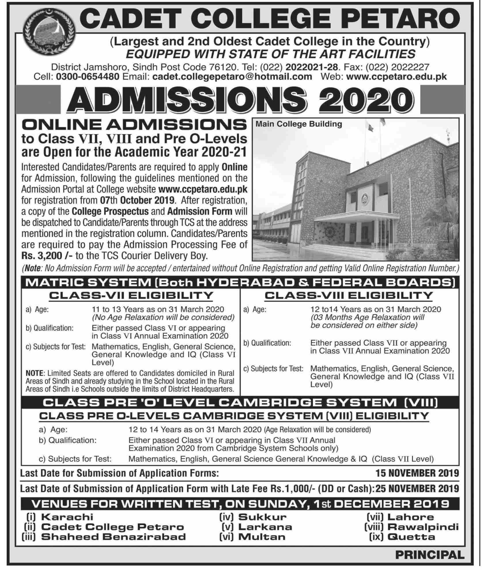 Cadet College Class 7th 8th admissions 2019 Result.pk