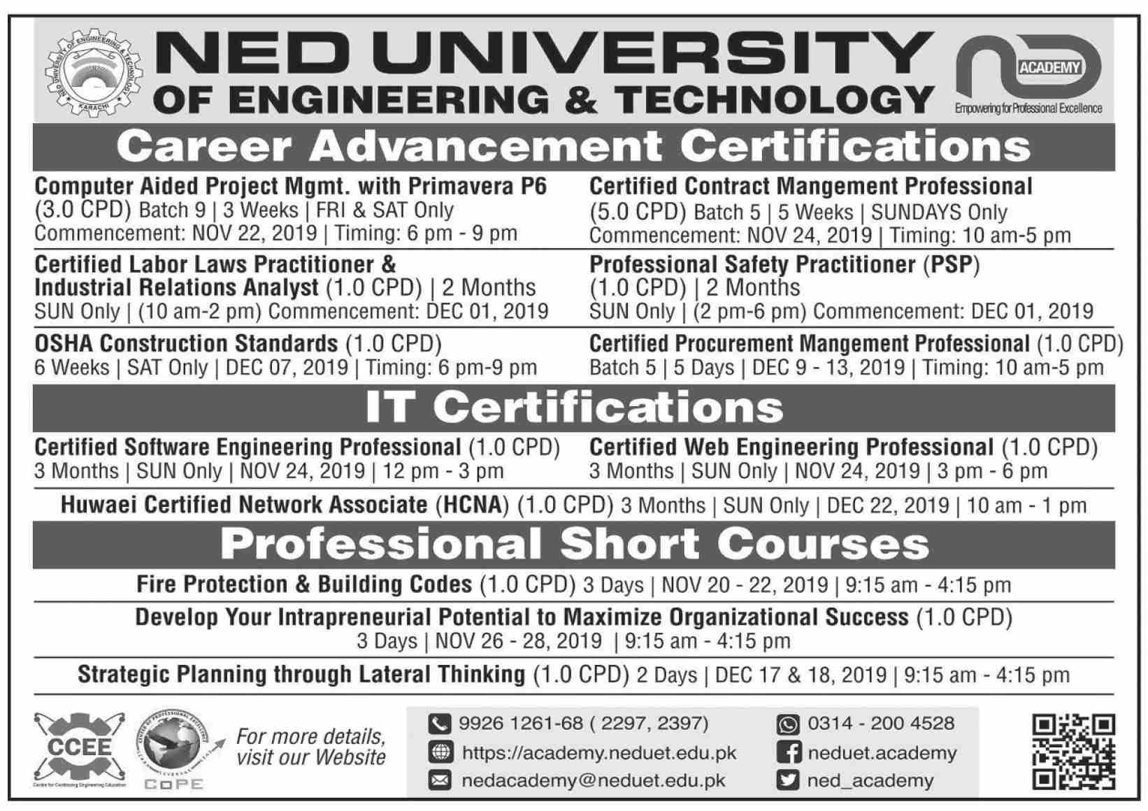 NED University of Engineering & Technology Admission 2019