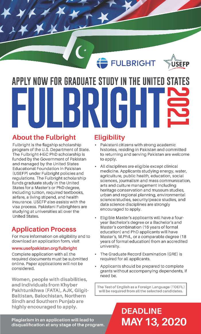 USEFP Fulbright Masters & PhD Scholarships 2020