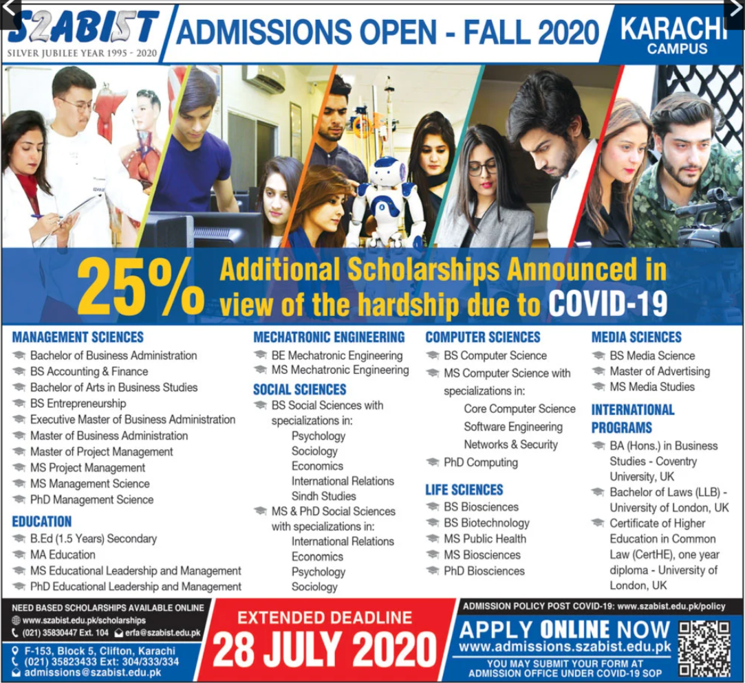 SZABIST Karachi Campus Admissions 2020