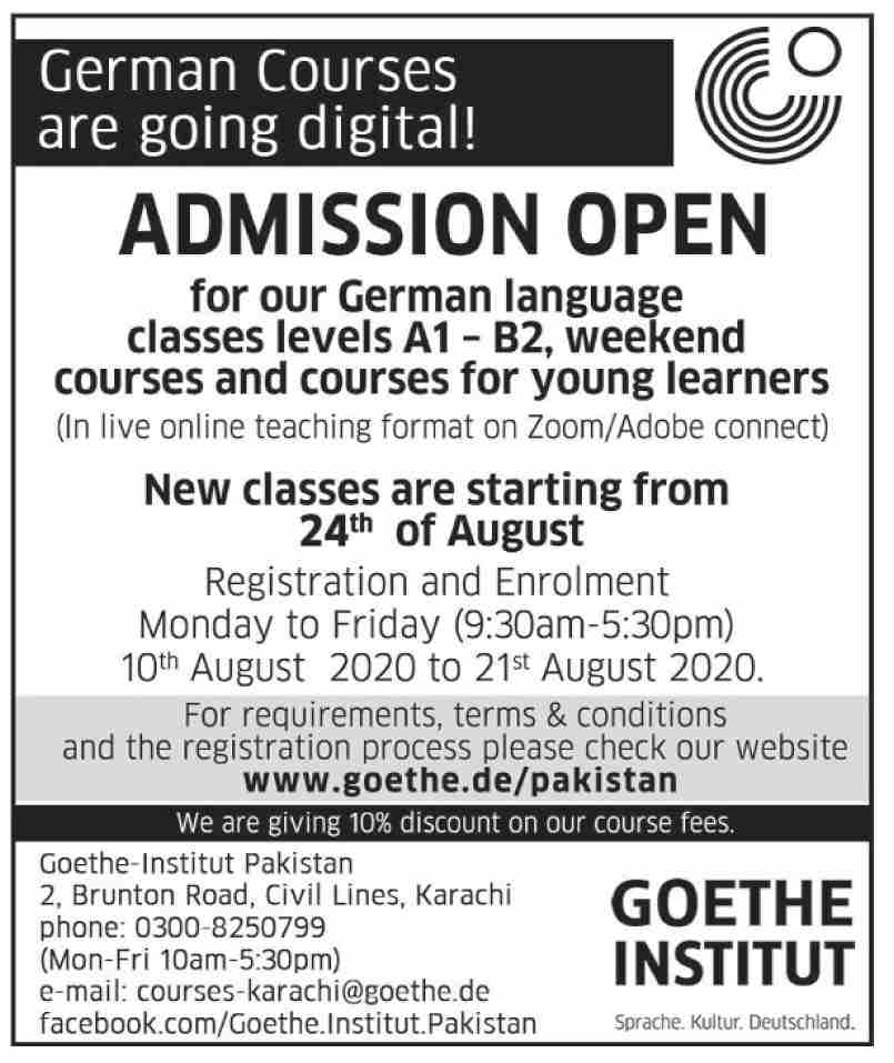 Goethe Institute German Language Course Admissions Result pk