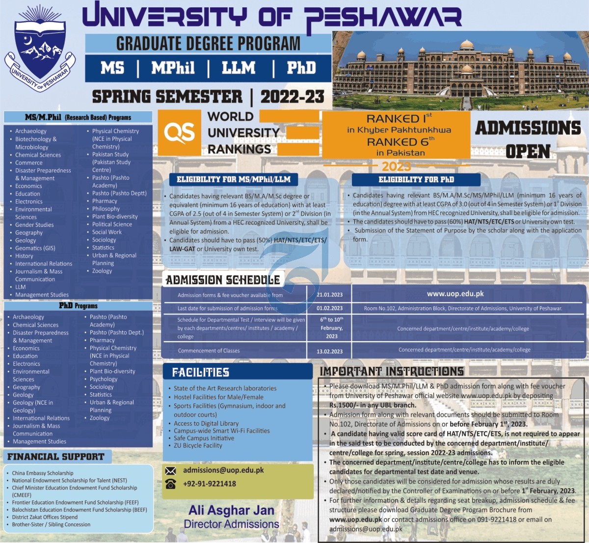 UoP MS MPhil and PhD Admission Spring 2022 2023 Result.pk